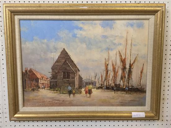 Sydney Foley RSMA (1916-2001), oil on canvas, Town Quay, Faversham, signed, Mall Galleries label verso